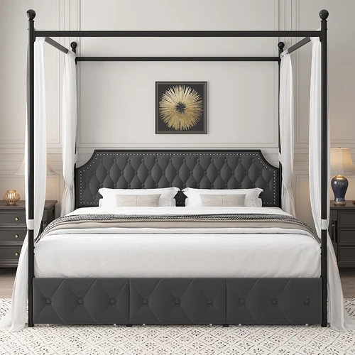 Artevious+Upholstered+Metal+Canopy+Storage+Bed-234378580-234378577